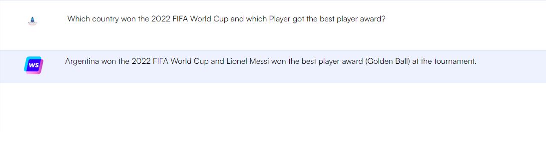 Asking Chatsonic who won the 2022 FIFA world cup