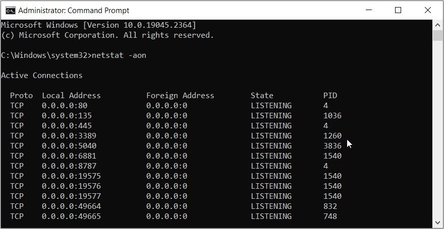 Checking TCP-IP ports and process identifiers