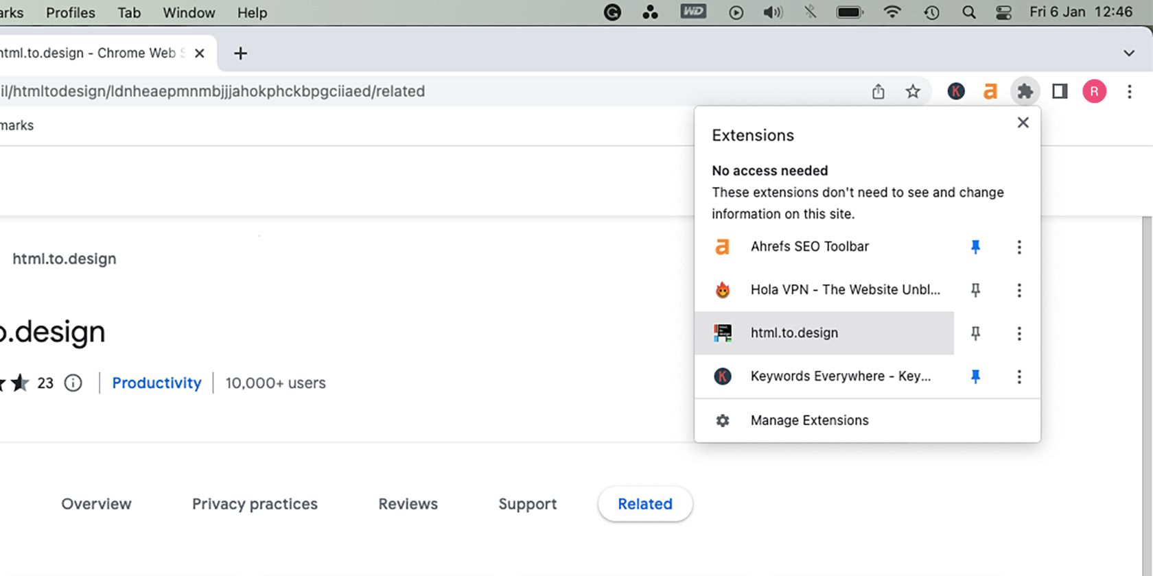 Chrome extensions list.