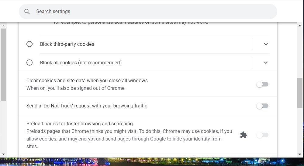 Clear cookies and site data option in Chrome