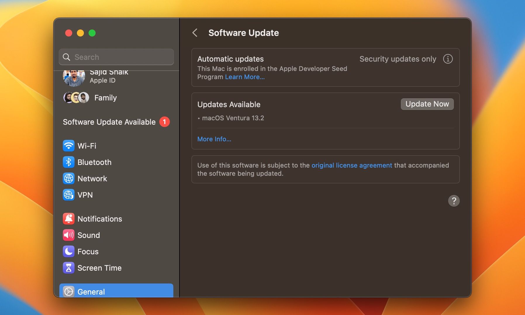 Click Update Now in software update page in macOS System Settings