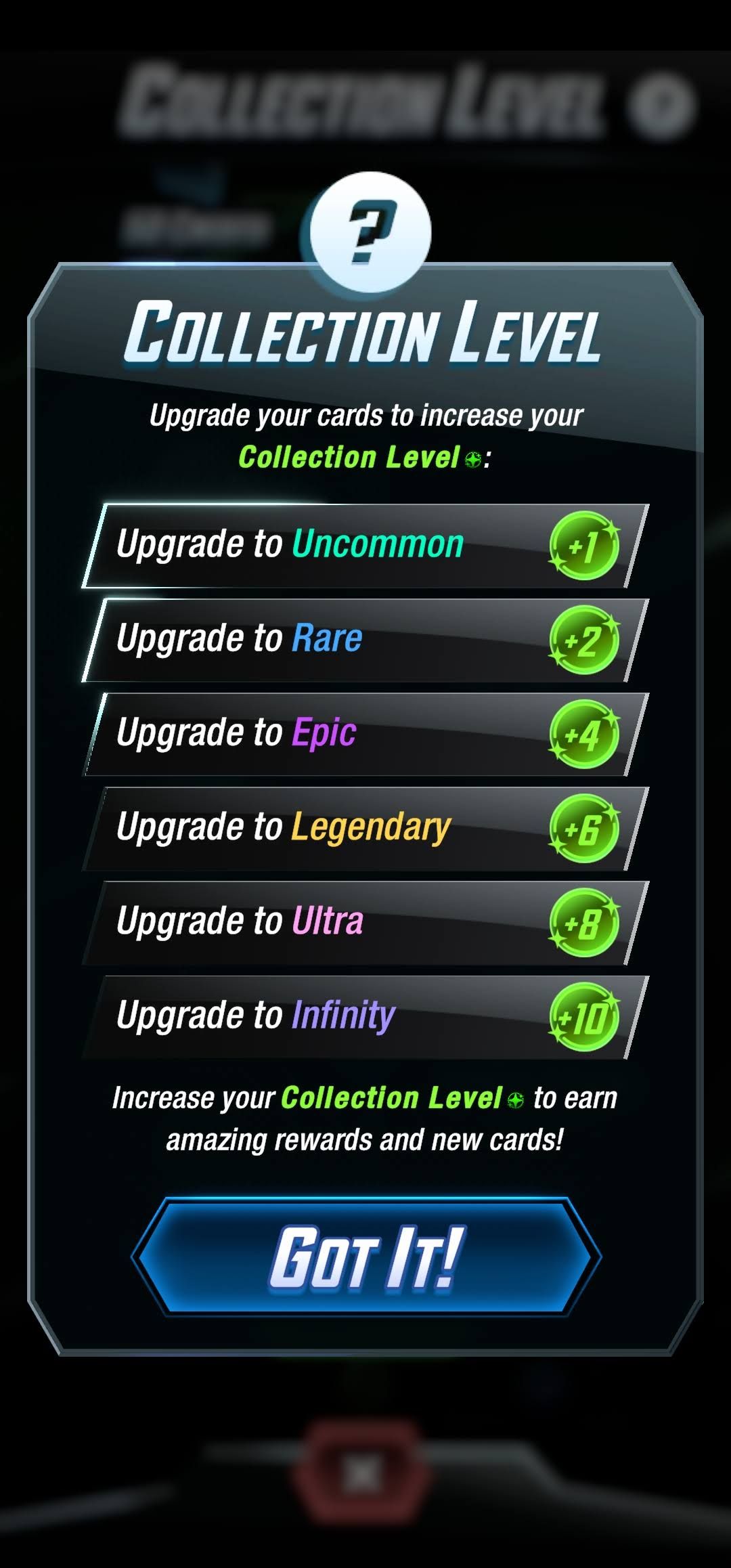 collection level increases marvel snap