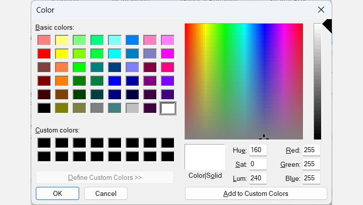 Ventana de paleta de colores en Open Shell en Windows