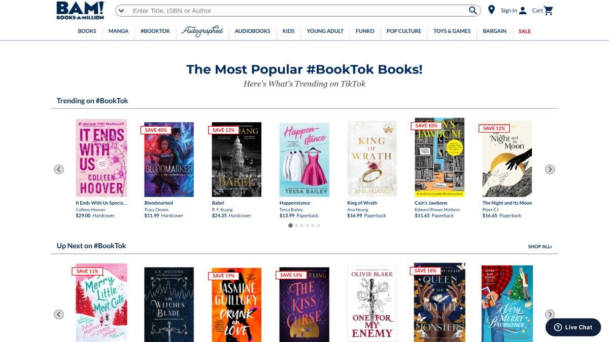 Book-a-Million scours through Tiktok's popular #BookTok hashtag to create a list of trending and most recommended books on the social network