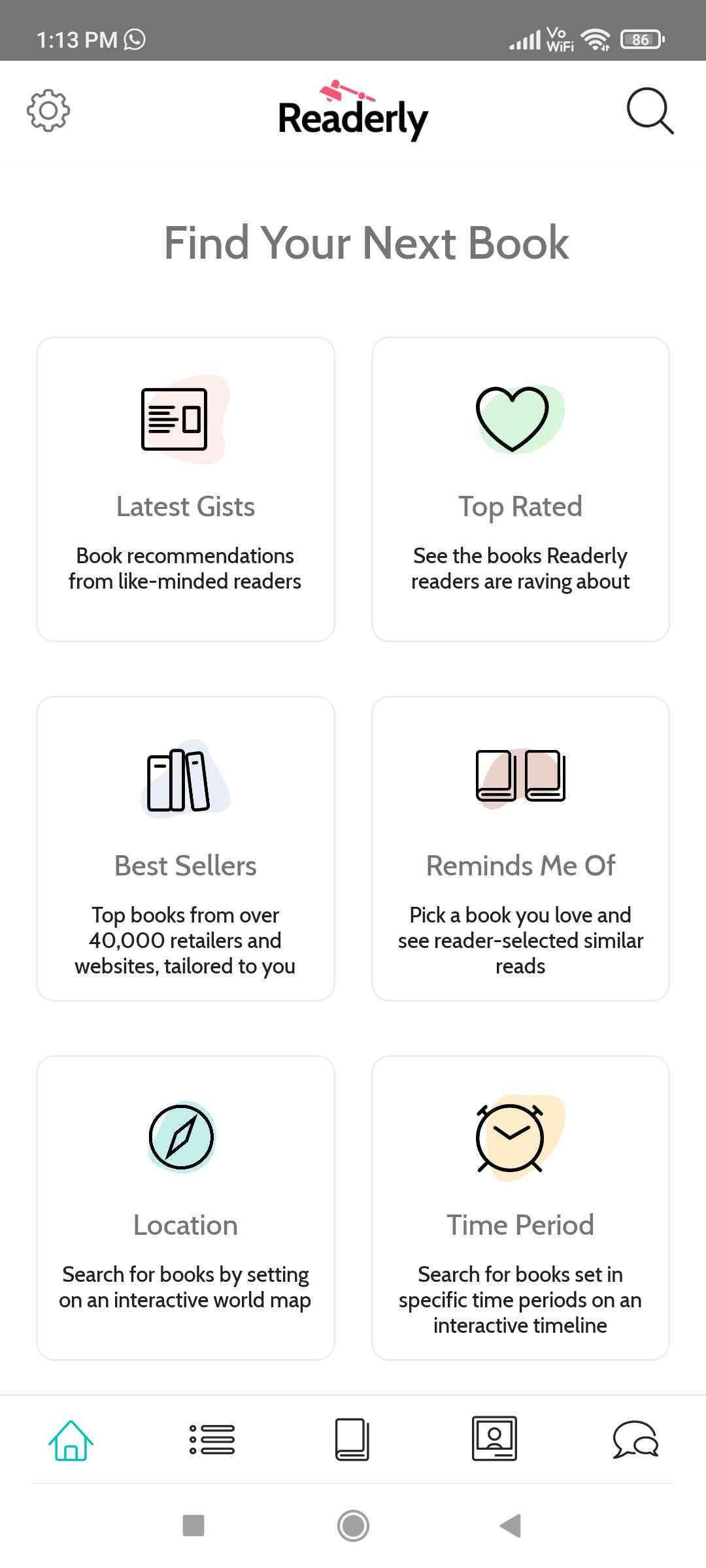 Apart from the news feed, you can find books on Readerly through categories like best sellers, most recommended, similar books, etc.