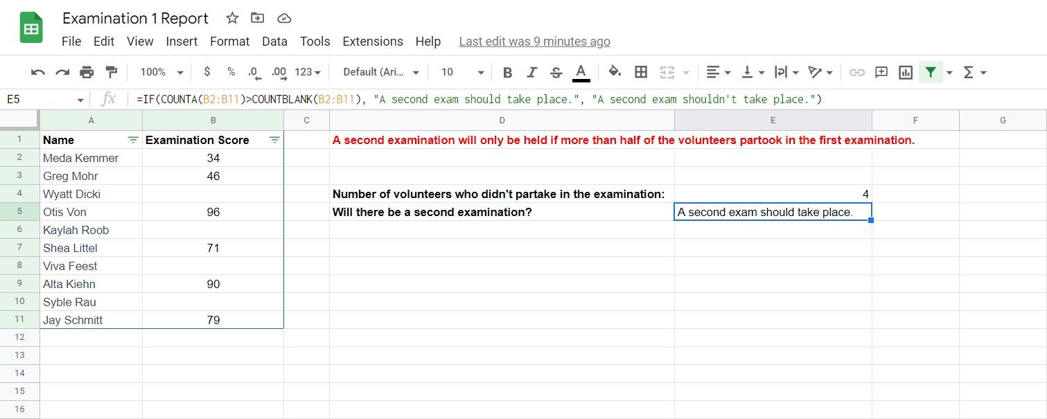 COUNTBLANK used in Google Sheets