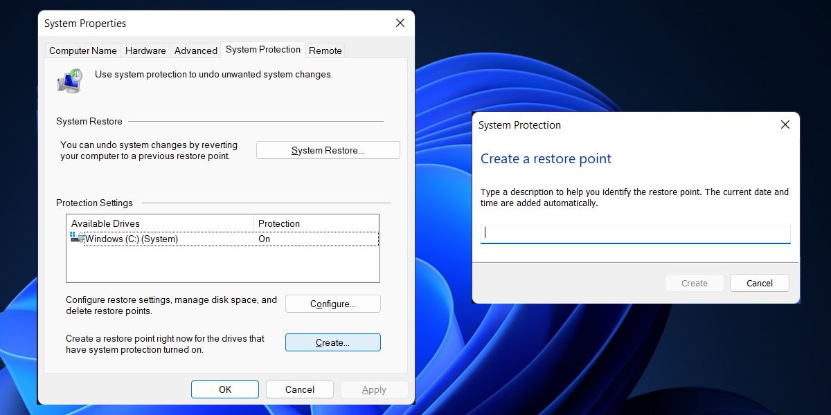 Create restore point manually