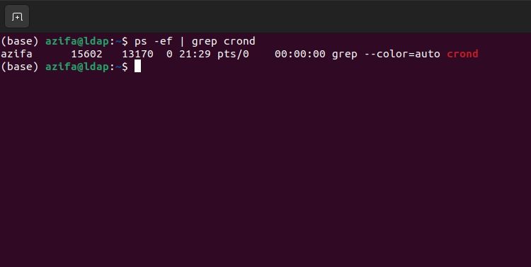 ubuntu terminal showing crond process is running