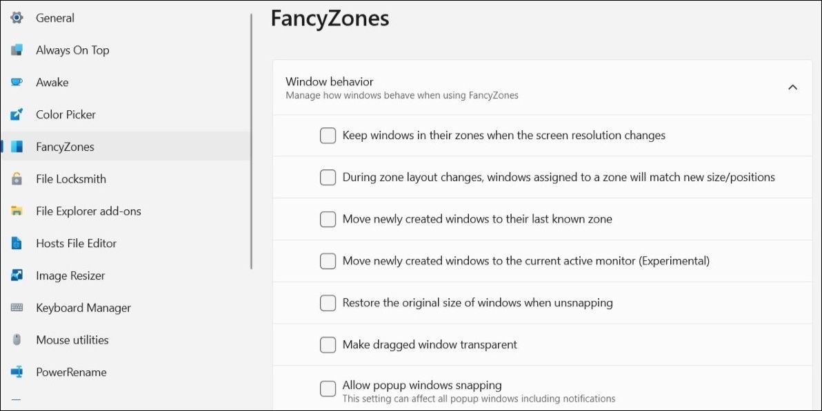 Customize Window Behavior in PowerToys