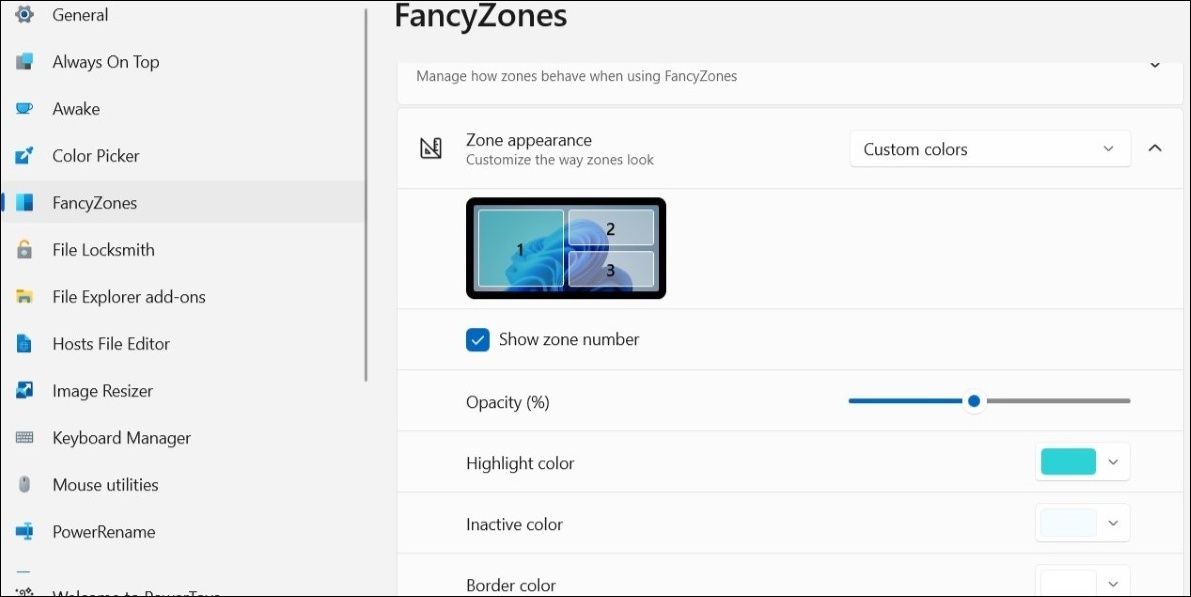 Customize Zone Appeareance in PowerToys