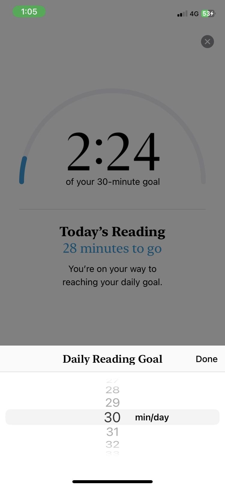 daily goal done option in Apple Books