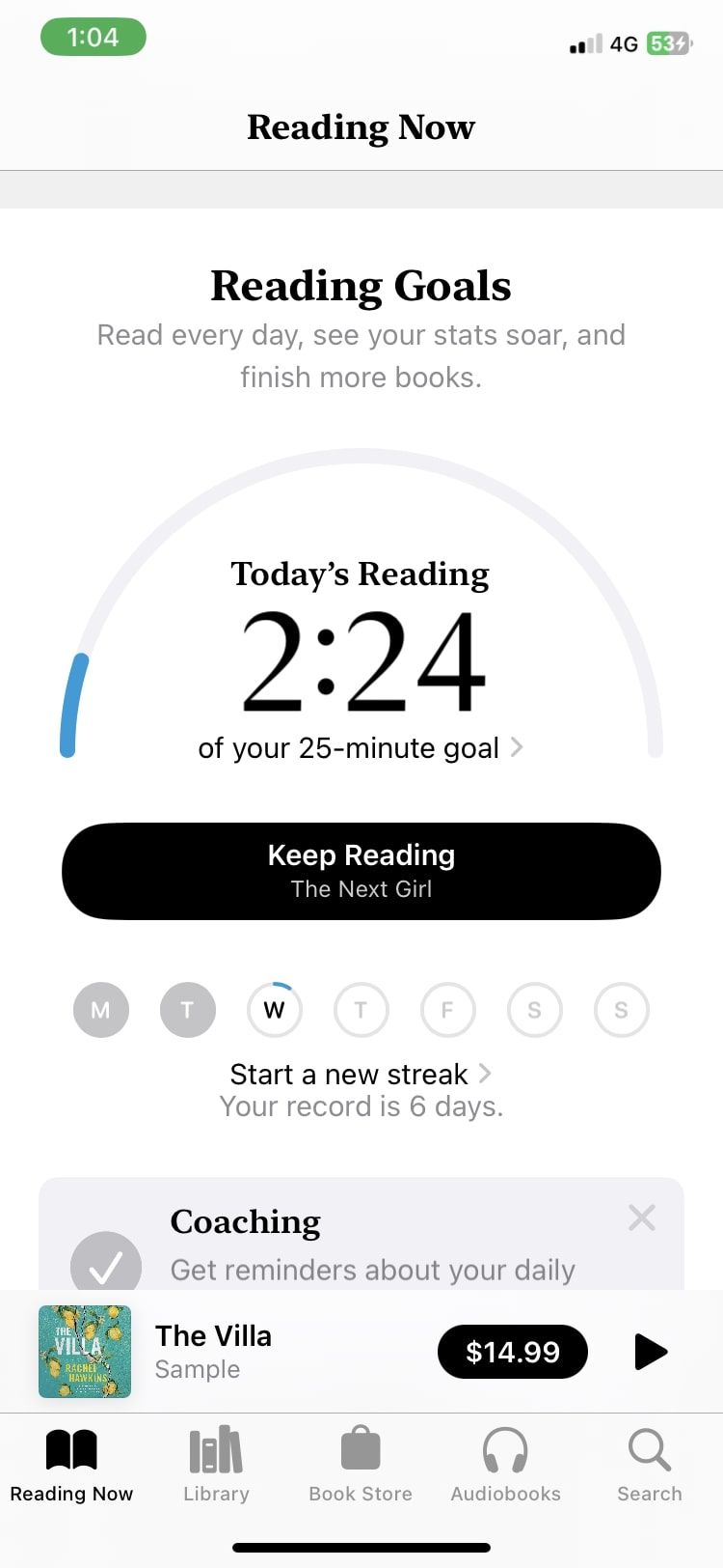 daily reading goals in the Apple Books app