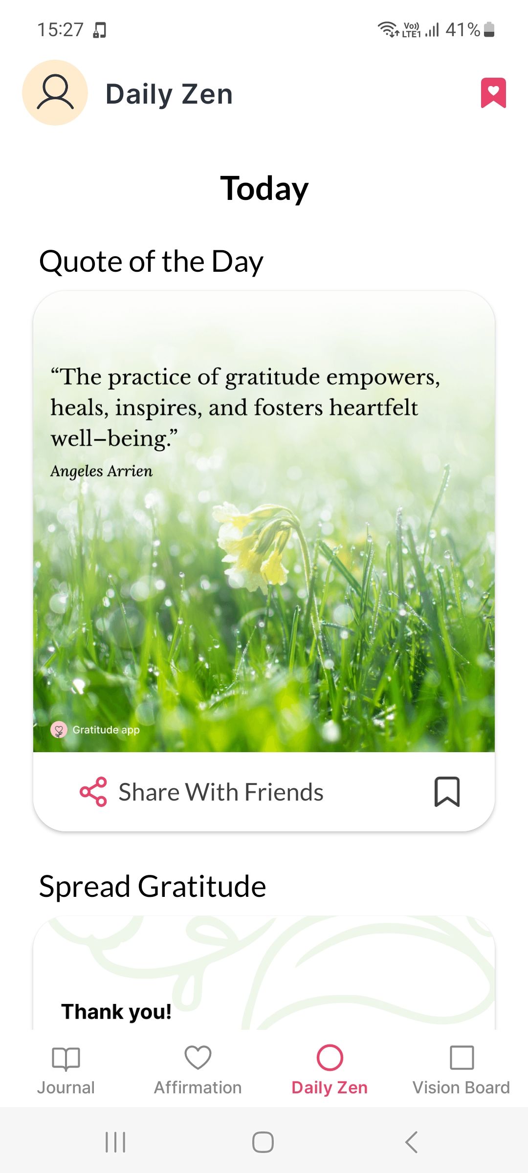 daily zen section in gratitude app