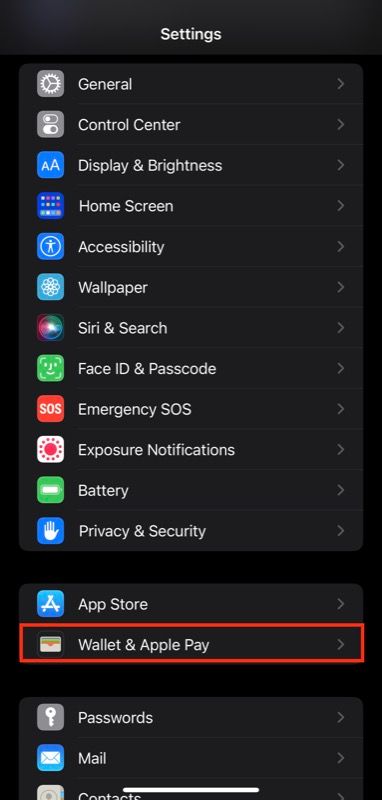 Wallet and Apple Pay in iOS Settings