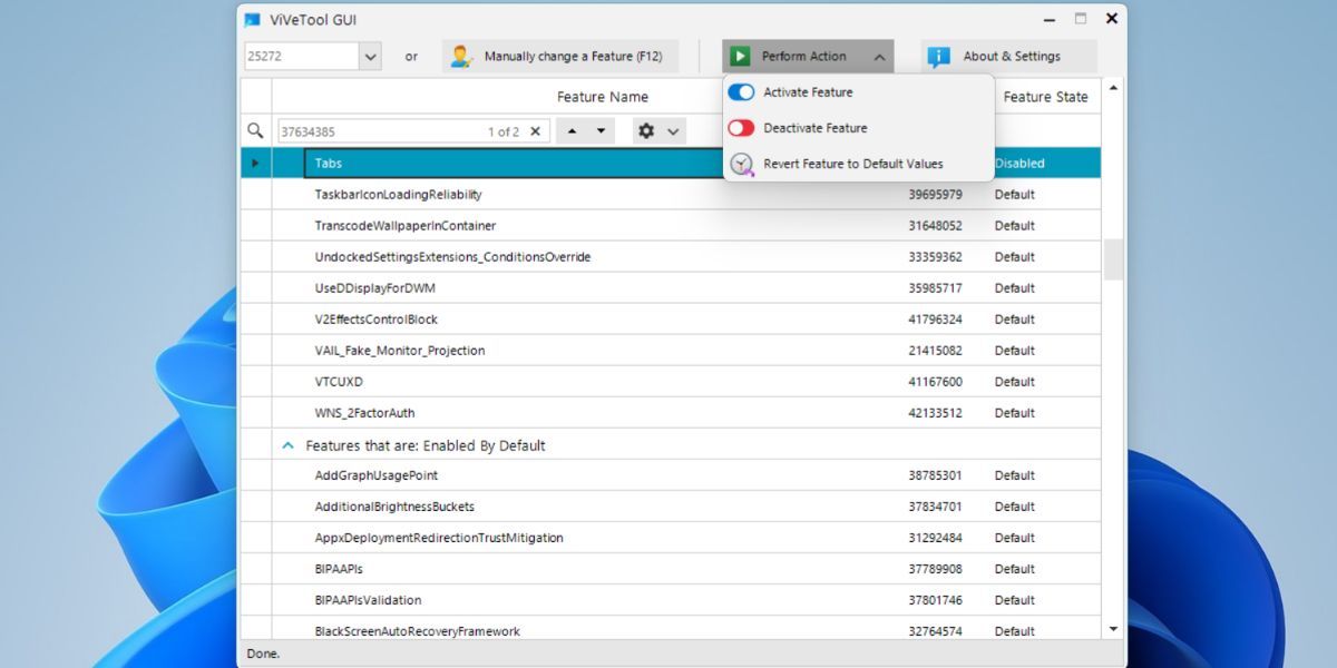 Disable File Explorer Tabs Using the ViVeTool GUI version