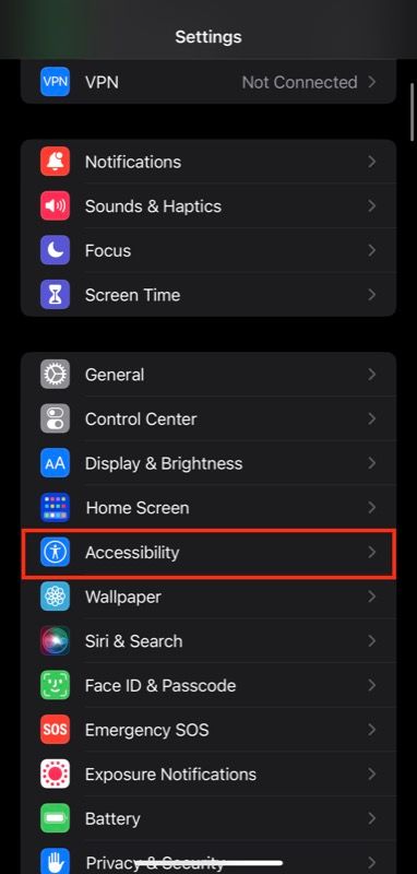 Accessibility in the iOS Settings menu