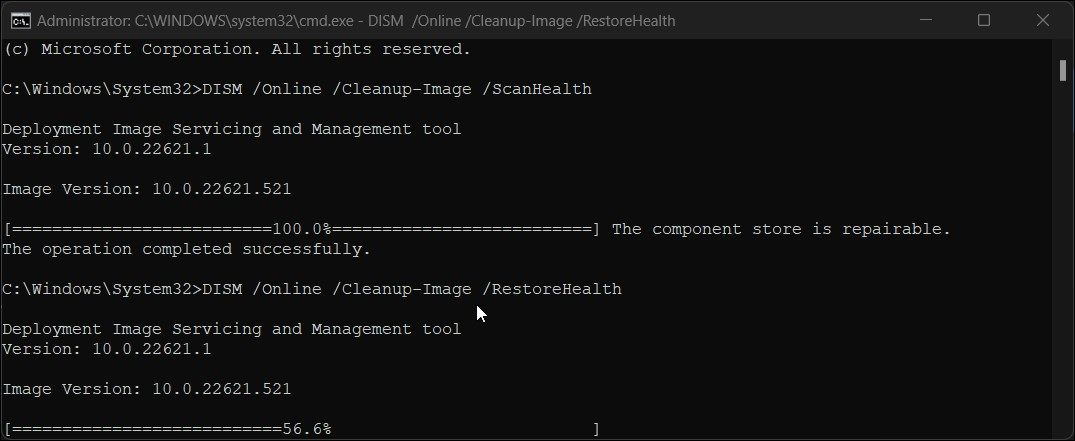 DISM scan health restore health command prompt 