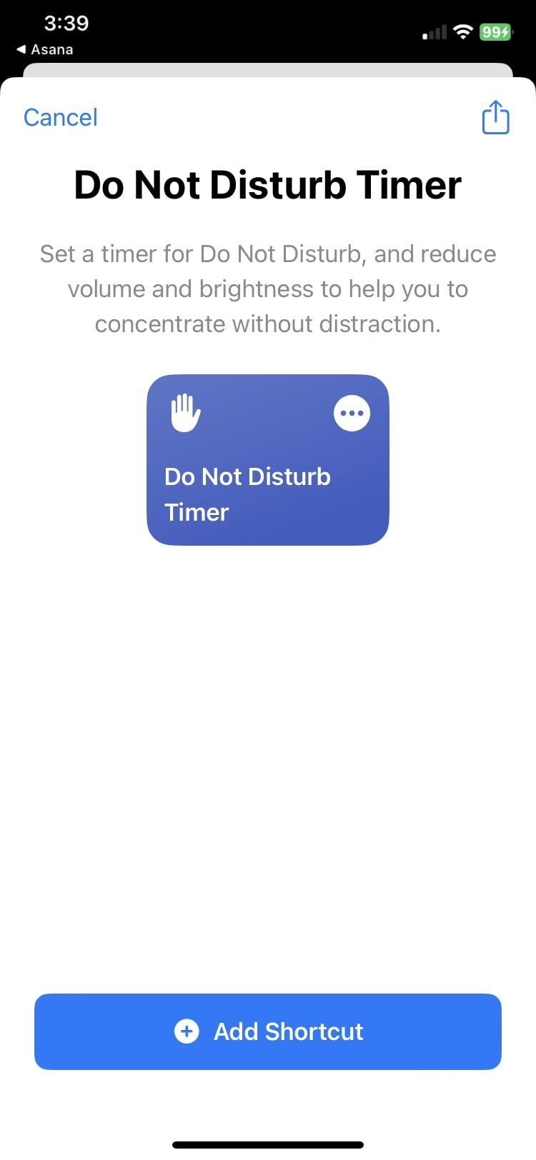 do not disturb timer shortcut