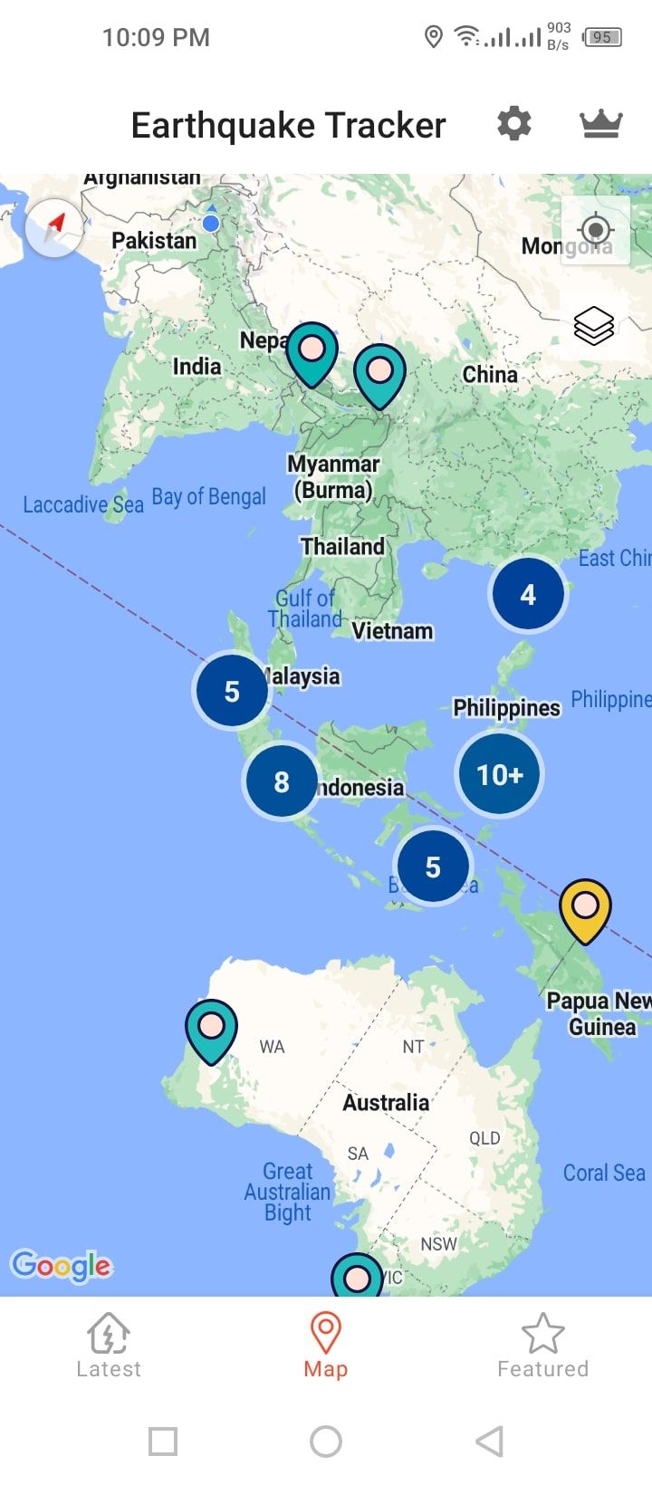 Earthquake Tracker App - Map View