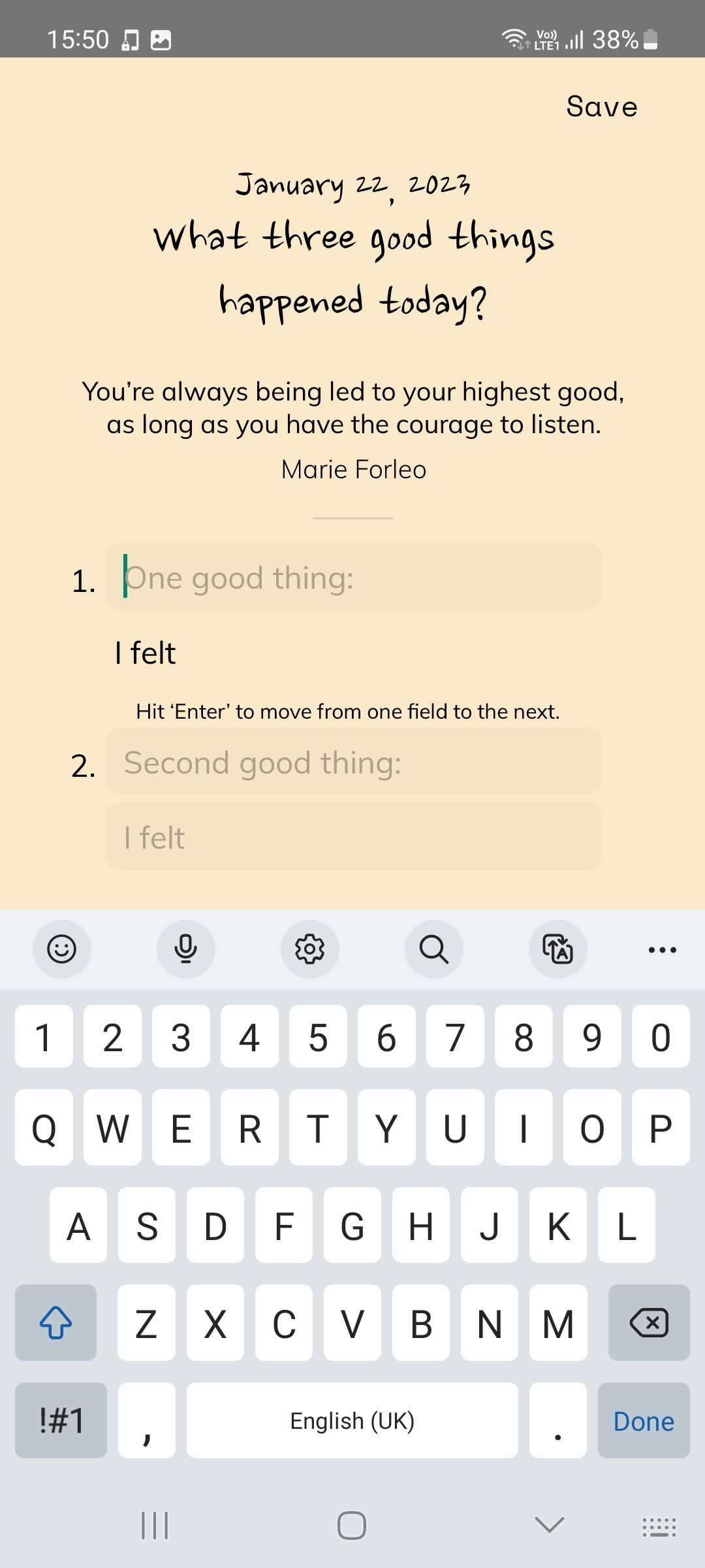 emotions felt box in three good things app