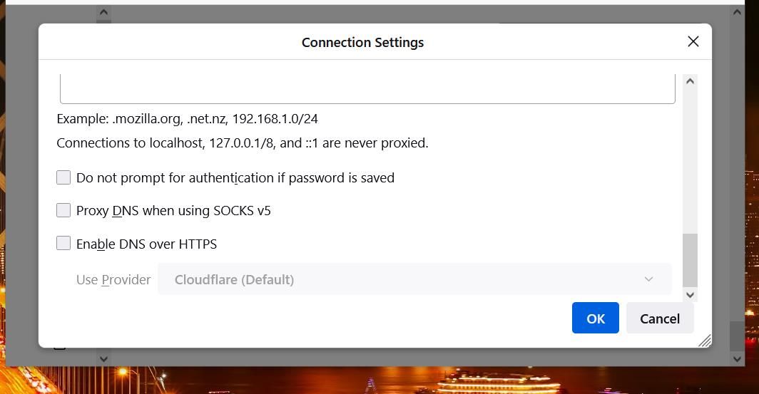 The Enable DNS over HTTPS checkbox 