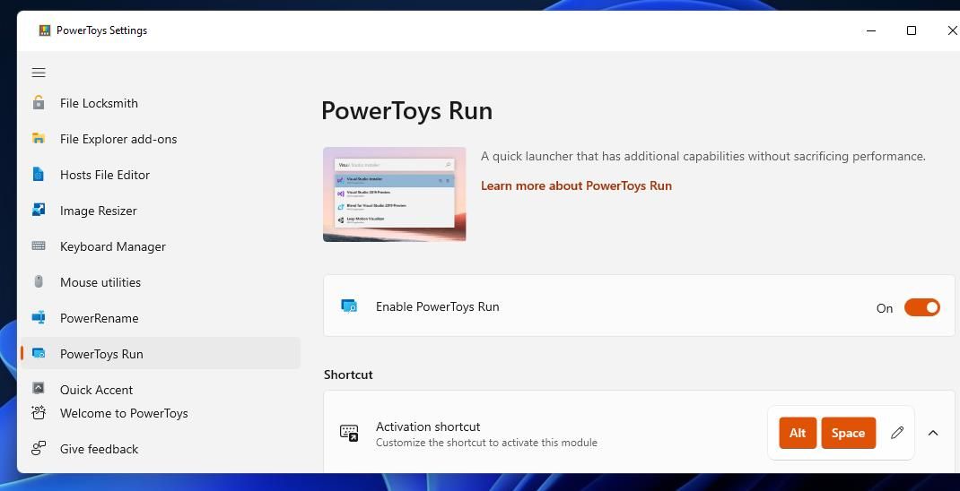 The Enable PowerToys Run option 