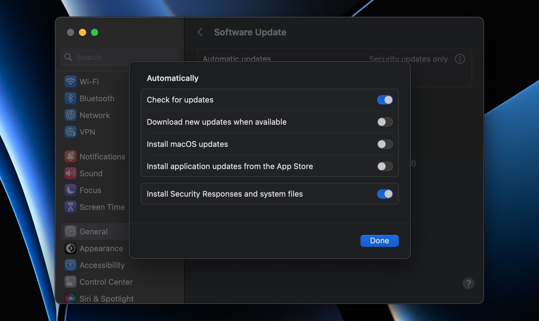 Enable Rapid Security Response Updates from macOS System Settings