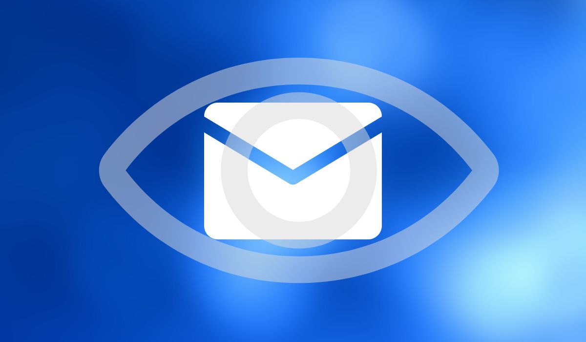 Email symbol with eye symbolizing privacy on blue background 