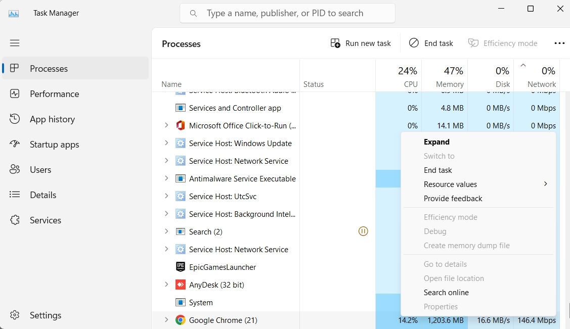 End high network apps in Task Manager