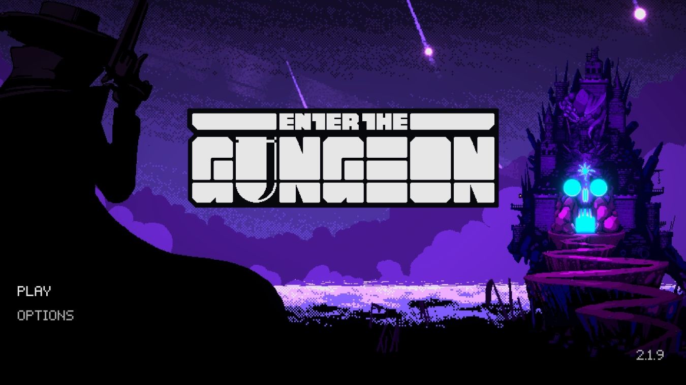 A screenshot of the Enter the Gungeon title screen on Xbox Series X. 