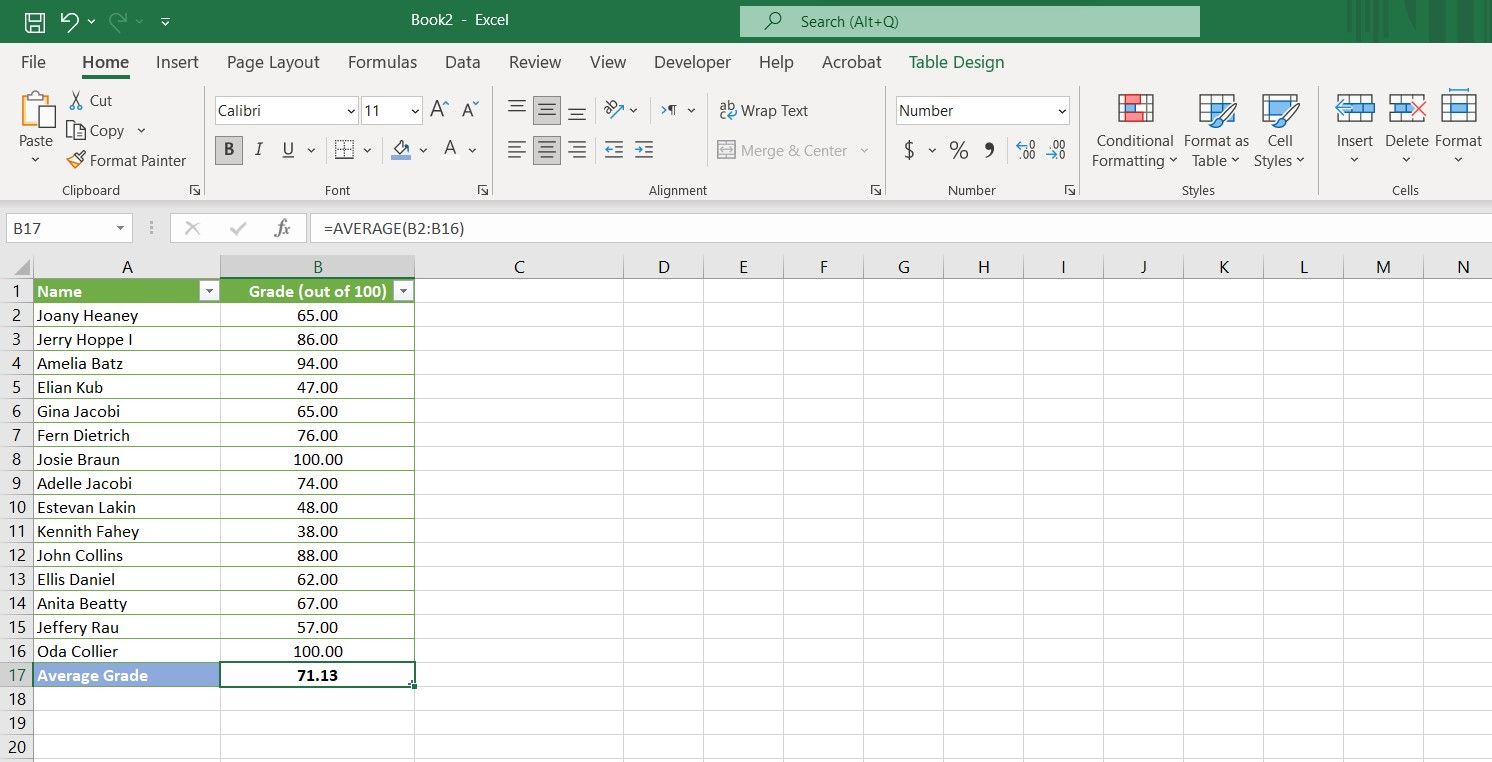Menggunakan fungsi AVERAGE di Excel