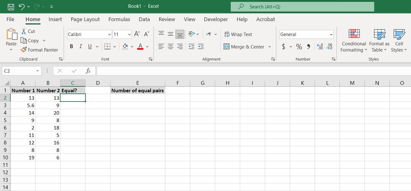 Two columns of numbers in Excel