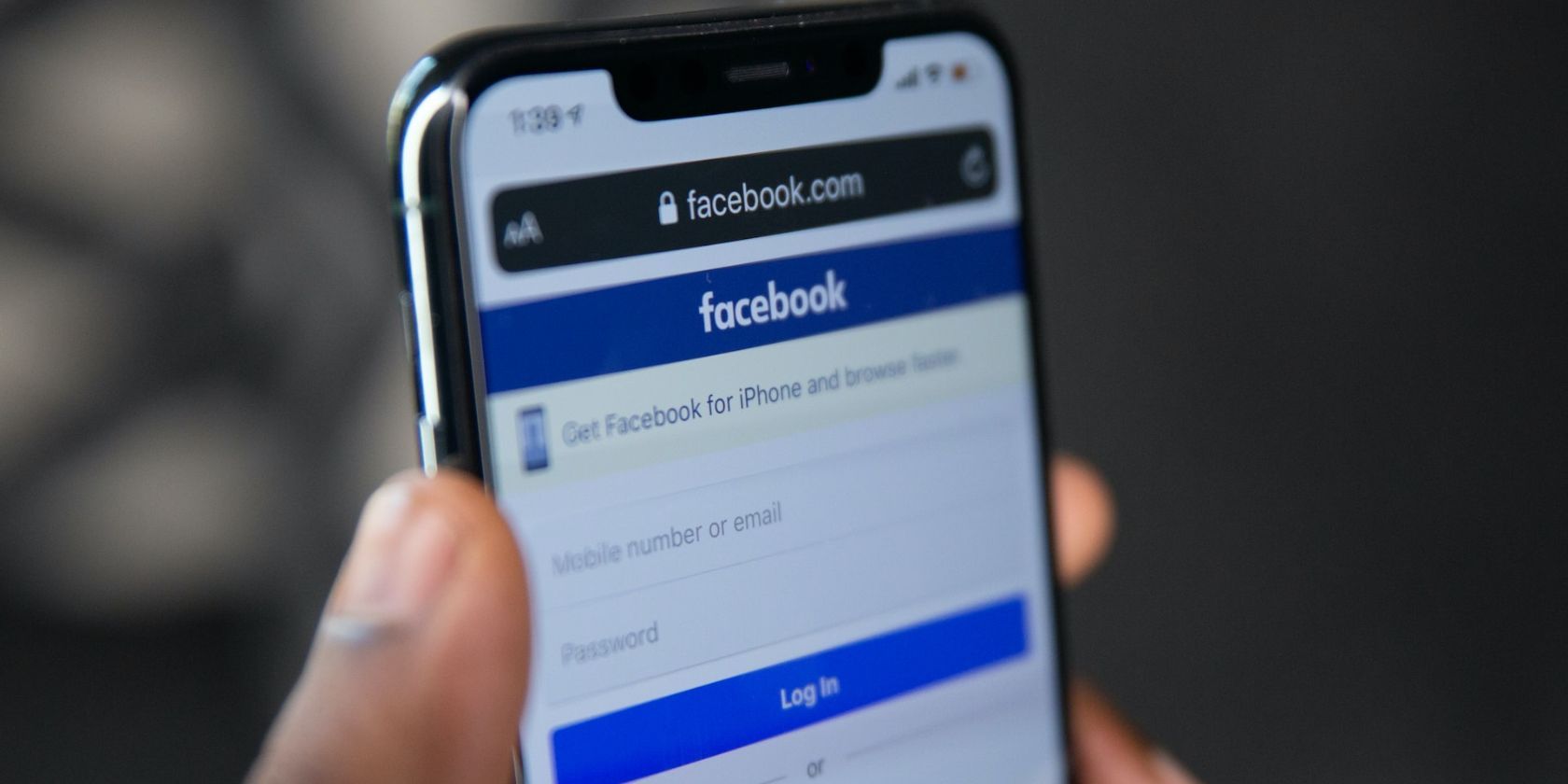 Facebook login page on a smartphone