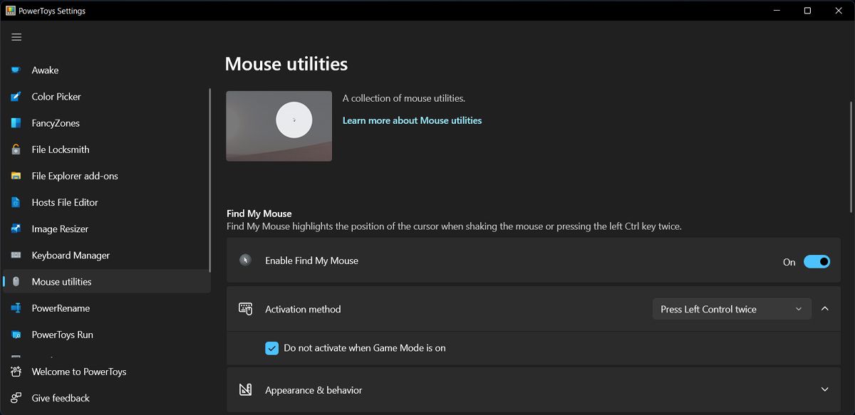 Find your mouse with PowerToys