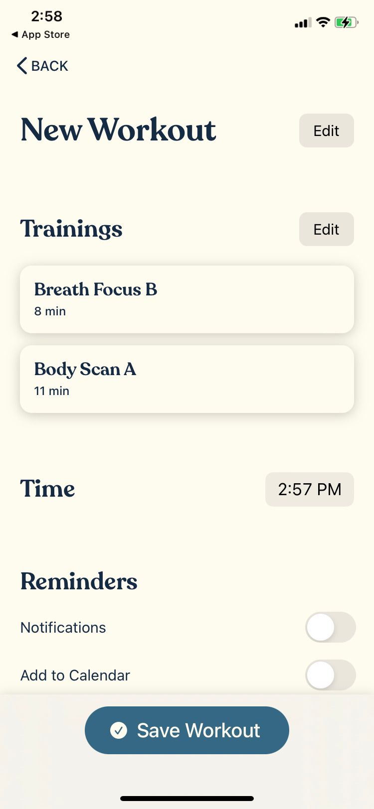 FitMind app New Workout