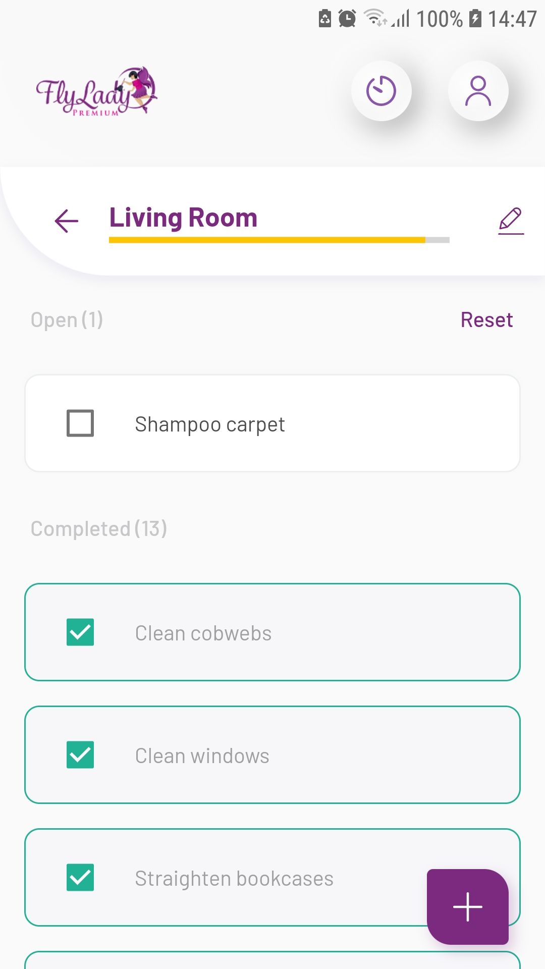 Tâches de l'application mobile FlyLadyPlus pour le nettoyage de la maison