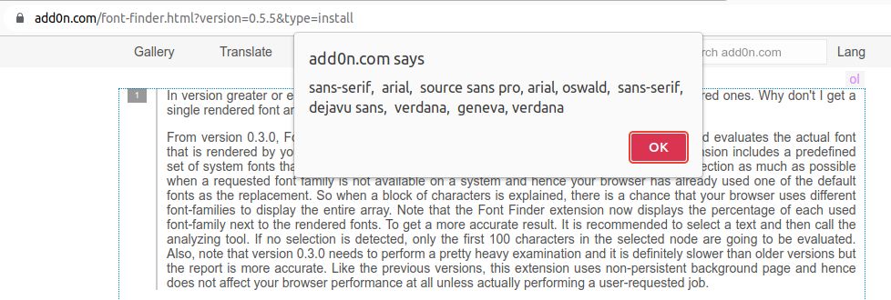 Chrome Font Finder extension