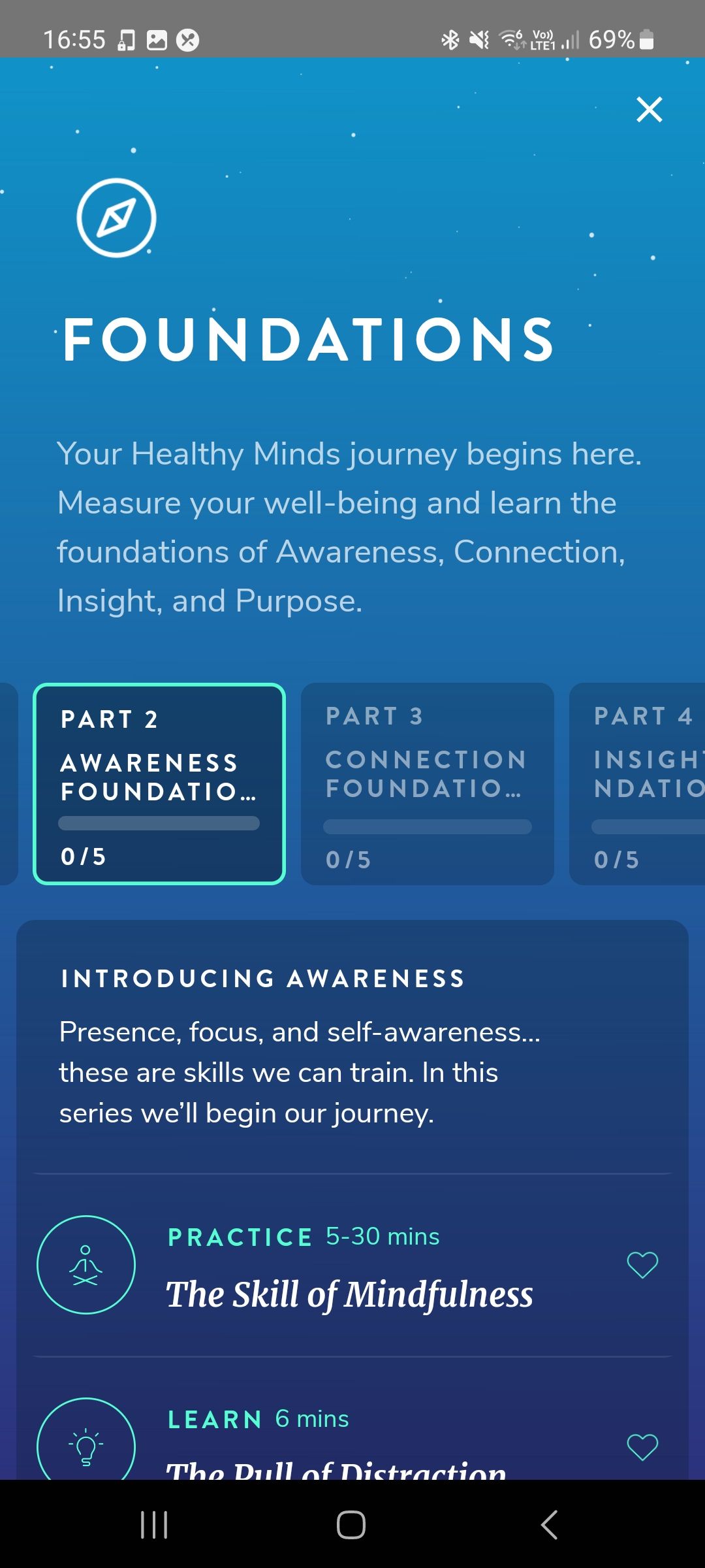 Foundations course in in Healthy Minds Program app