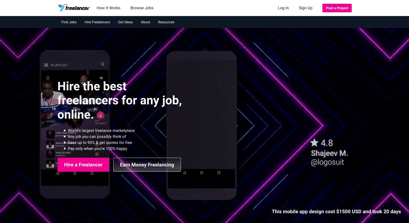 Screenshot of Freelancer.com