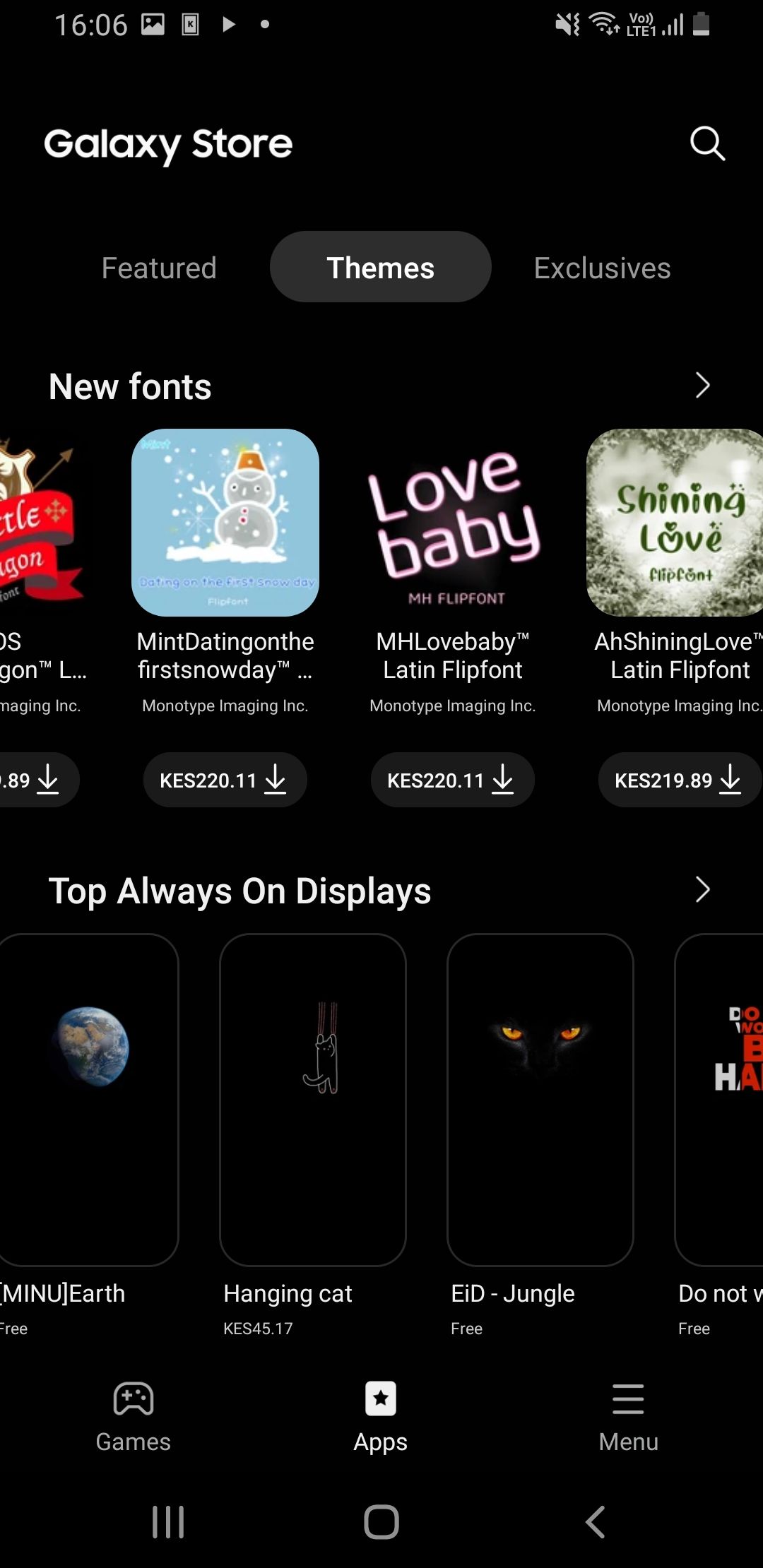 Fonts and AODs on Samsung Galaxy Store