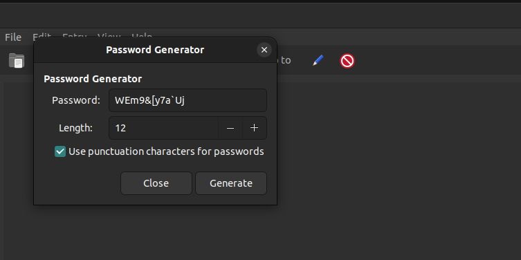 a password generated using revelation displayed 