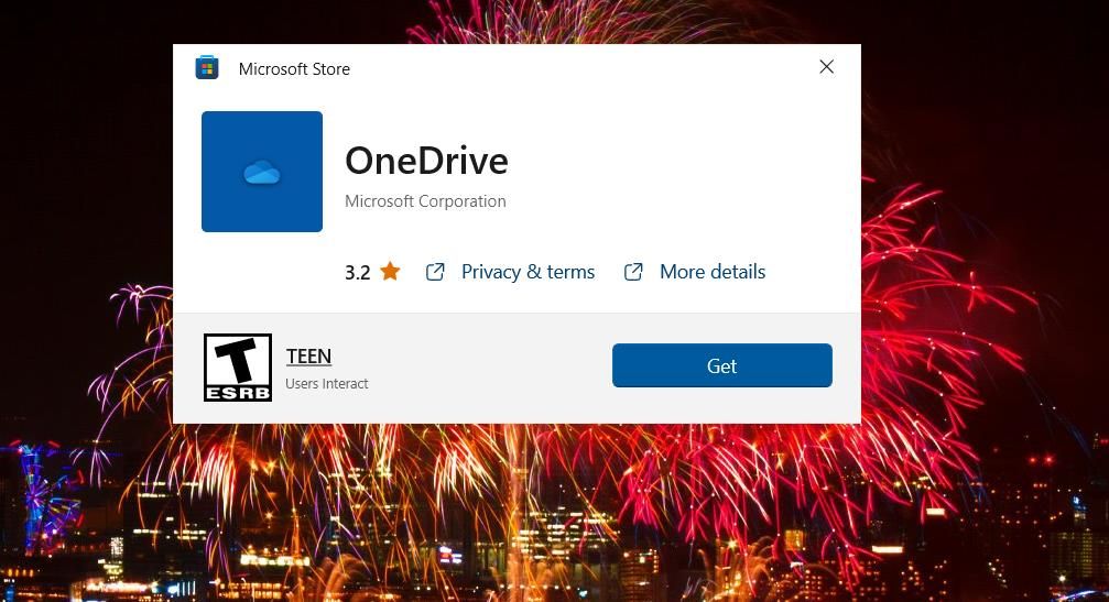 The Get button for OneDrive