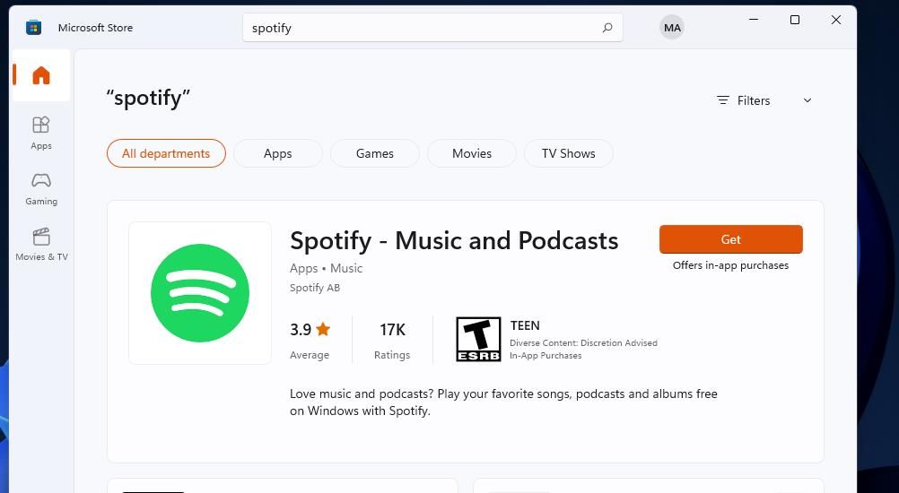 La opción Obtener Spotify 