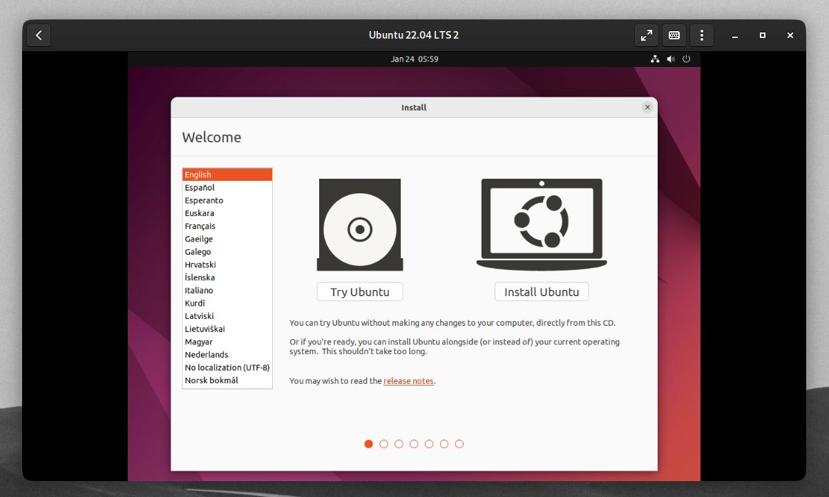 Ubuntu 22.04 LTS virtual machine installation on GNOME Boxes