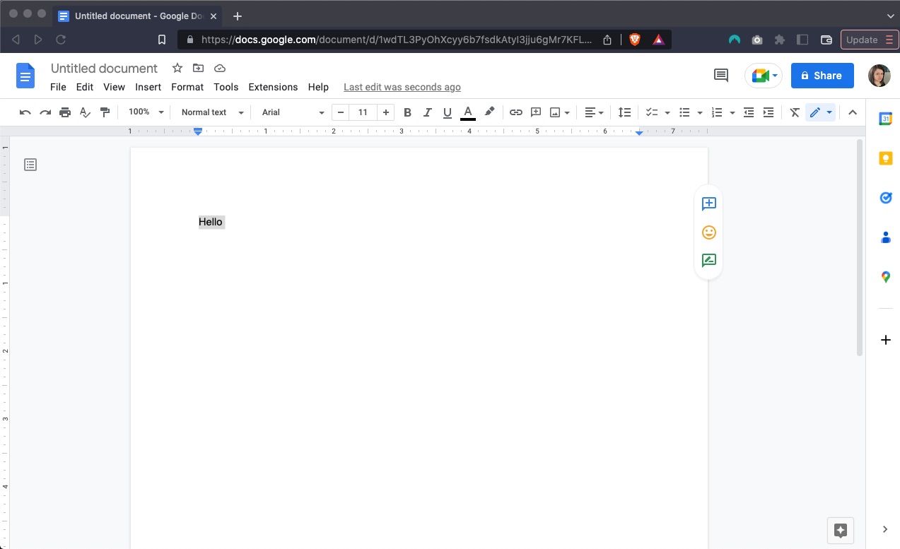 Word processor workspace with collaborative tool buttons
