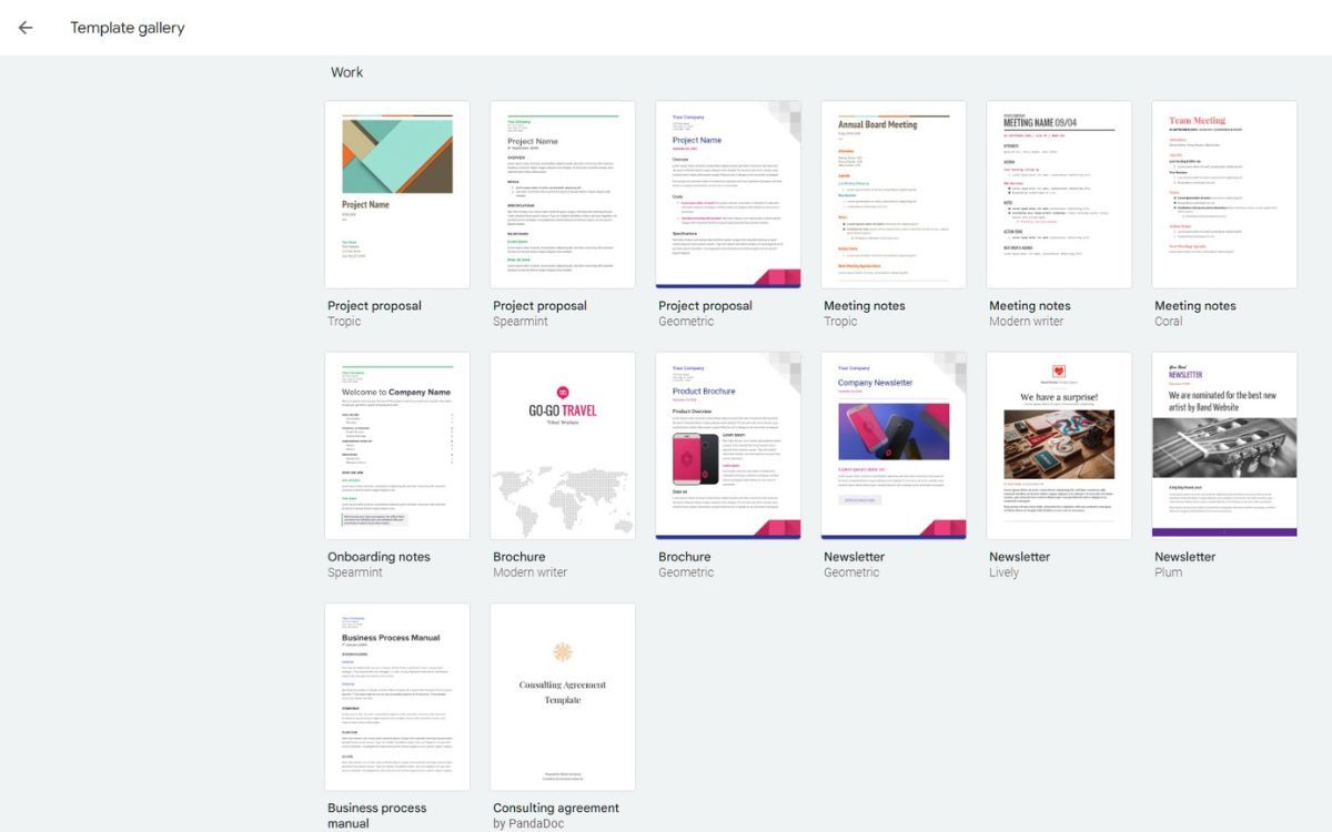 A screenshot of the Google Docs Template Gallery