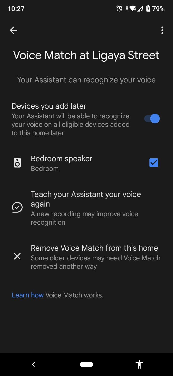 google home voice match at specific home