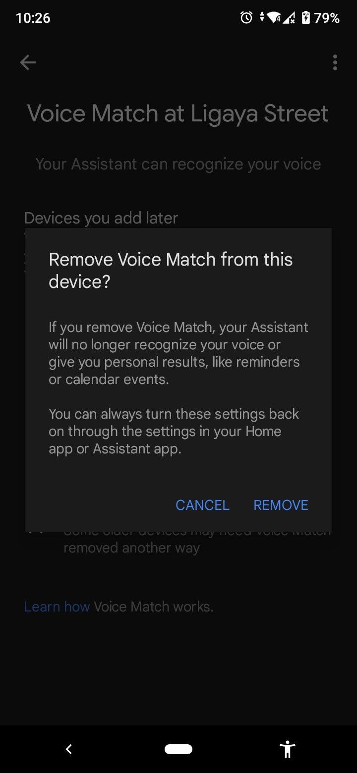 google home voice match remove device