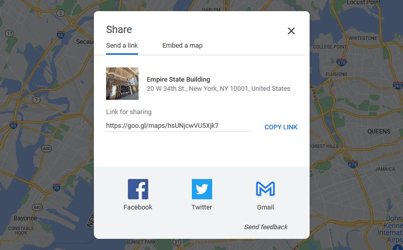 google maps share send a link