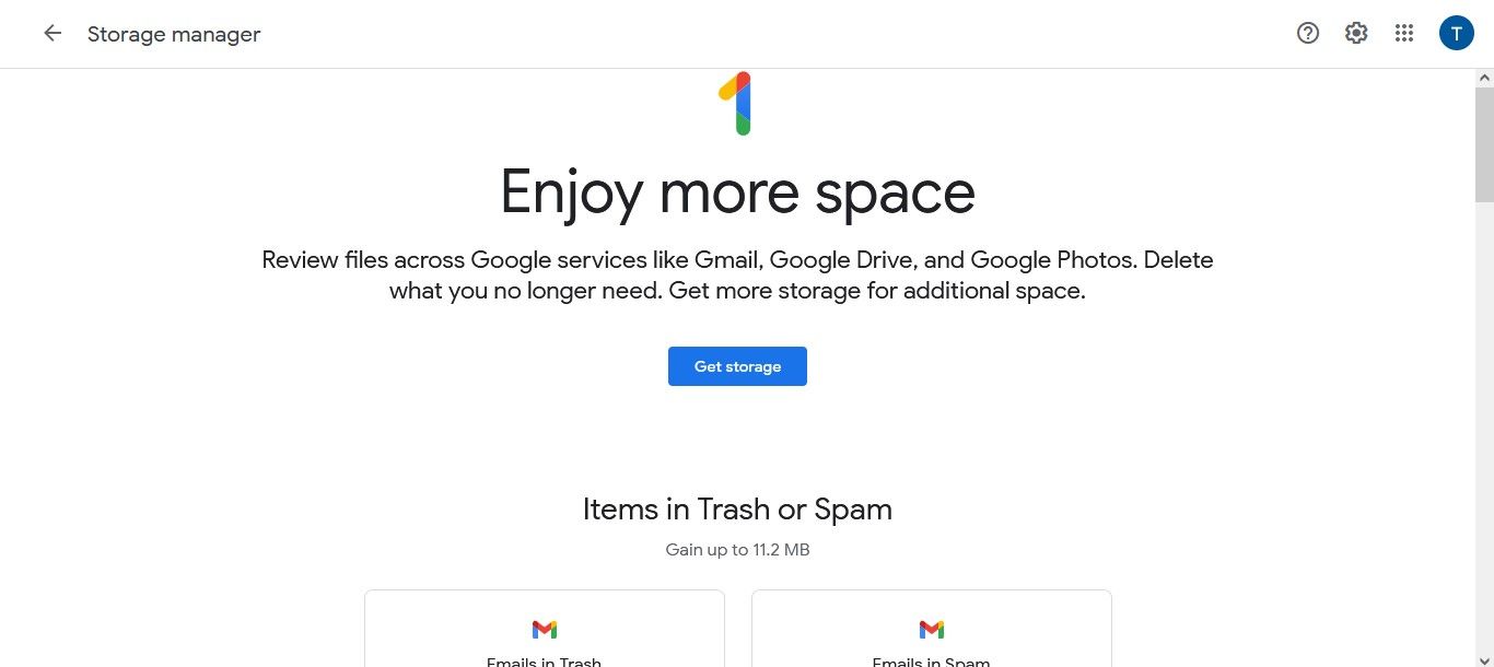 A screenshot of the Google One storage manager page